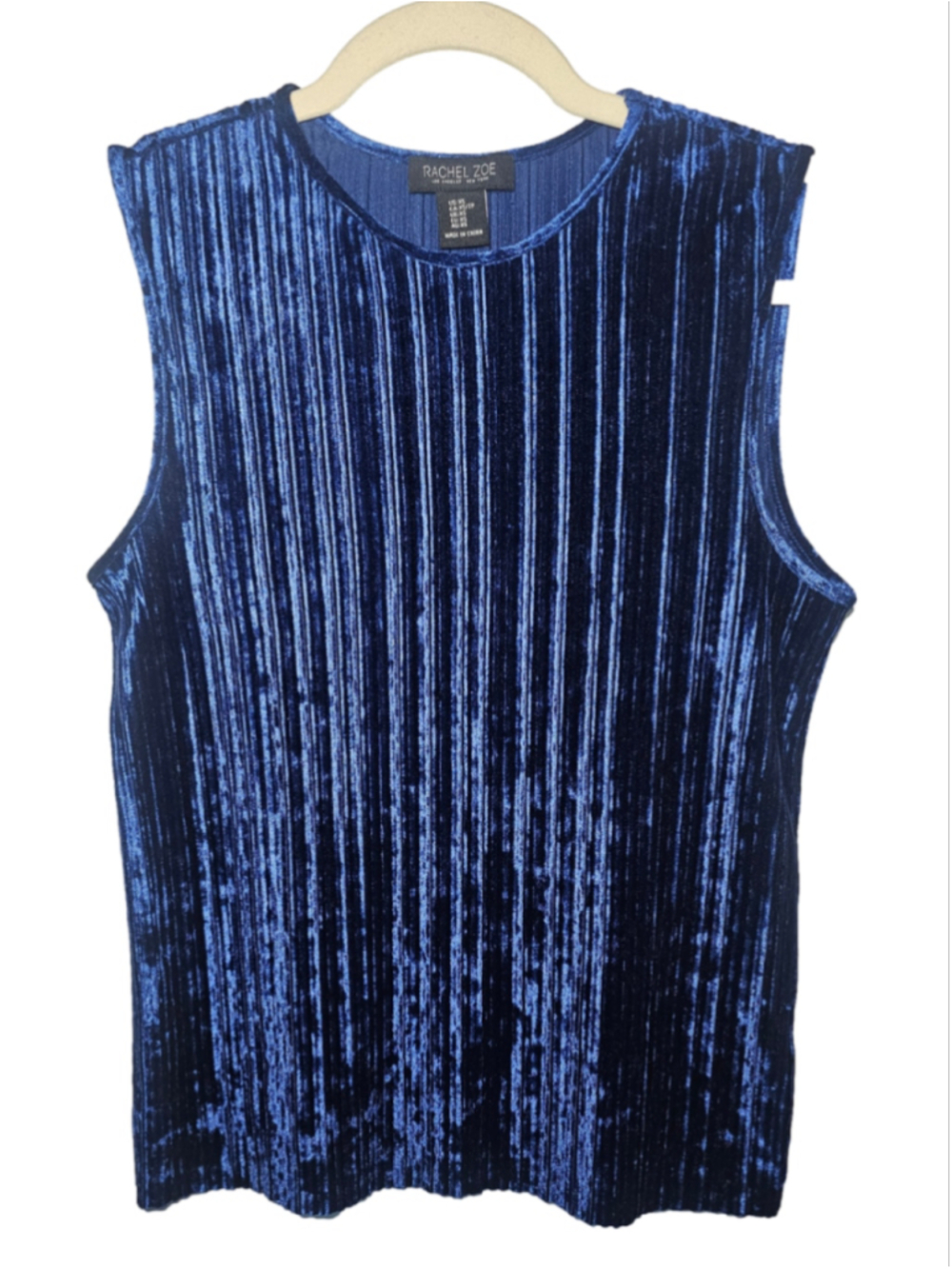 Rachel Zoe Royal Blue Plissé Pleated Tank Top Size XS Velvet Shimmer Like New